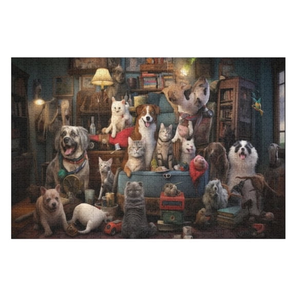 Puzzles for Adults 300 Pieces - Group Pets Funny Puzzles Challenging Brain Exercise, for Puzzle Lovers Gift