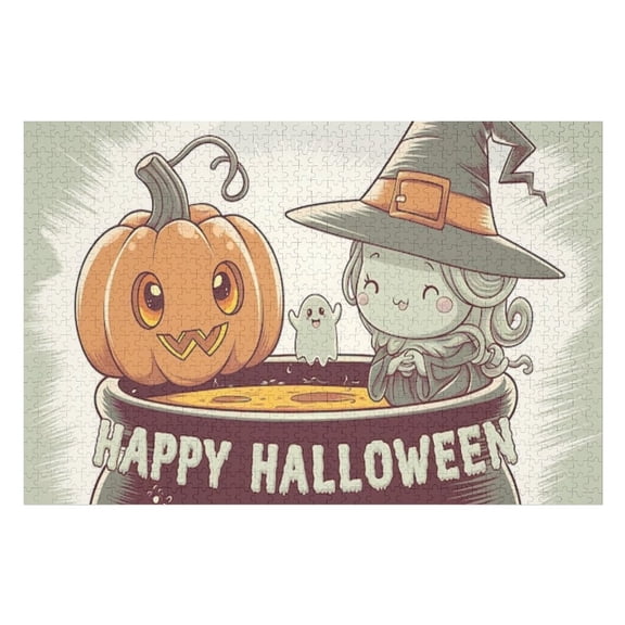 Puzzles for Adults 300 Pieces - Happy Halloween Witch Pumpkin Challenging Gift for Puzzle Lovers, Fun Time with Friends, Displayable Wall Decor
