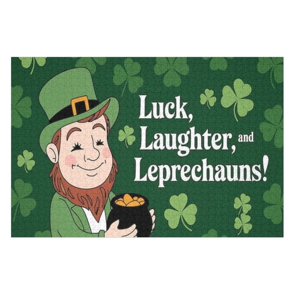 Puzzles for Adults 300 Pieces - Happy Leprechaun Holds Pot Gold Wishes Luck Laughter Fun Brain Puzzle Lovers Challenging and Relaxing Gifts Idea