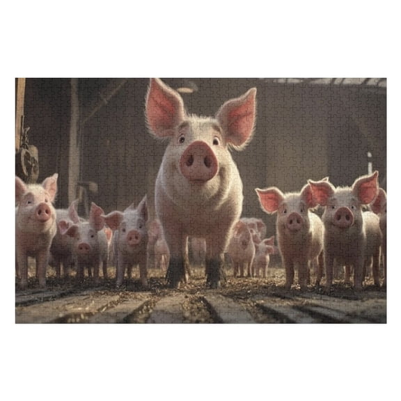 Puzzles for Adults 300 Pieces - Happy Pig Family Barn Challenging Gift for Puzzle Lovers, Fun Time with Friends, Displayable Wall Decor