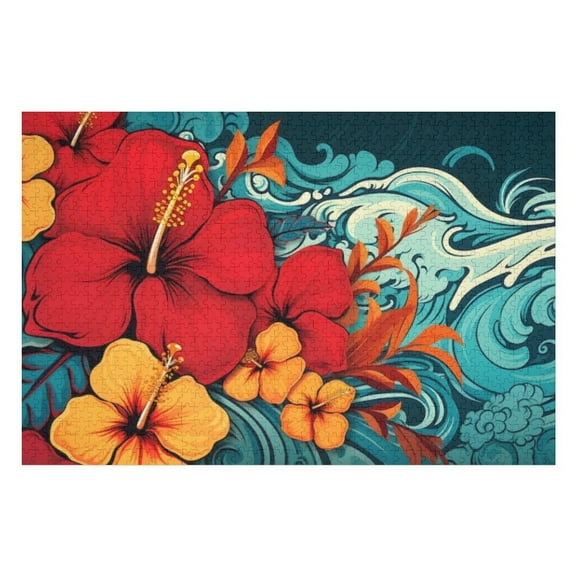 Puzzles for Adults 300 Pieces - Hawaian Flowers Fun Educational Toys Decompressing Intellectual Puzzles Gift for Easter Hallowen Christmas Birthday