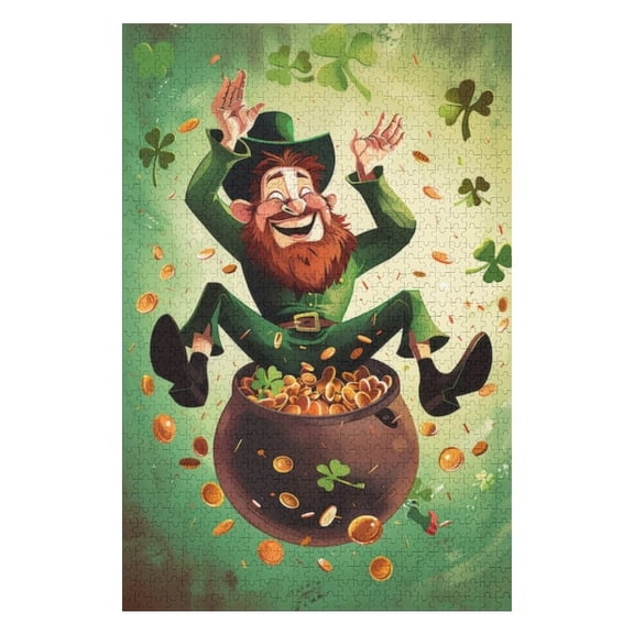 Puzzles for Adults 300 Pieces - Humorous St Patrick'S Day With Cartoon Leprechaun Pot Gold Funny Challenging Puzzle Perfect for Game Nights