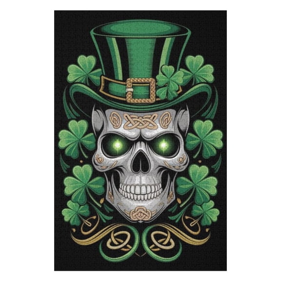 Puzzles for Adults 300 Pieces - Irish Skull With Top Hat Funny Puzzles Challenging Brain Exercise, for Puzzle Lovers Gift