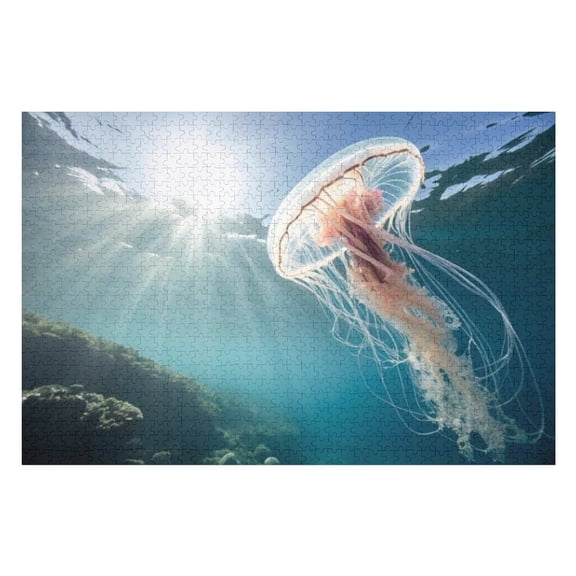 Puzzles for Adults 300 Pieces - Jellyfish With Shining Halo Ocean Puzzle for Stress Relief and Leisure Holiday Gifts Home Decor Collectibles
