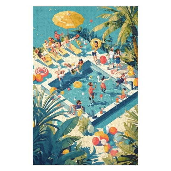 Puzzles for Adults 300 Pieces - Labor Day Pool Party Funny Challenging Puzzle Perfect for Game Nights