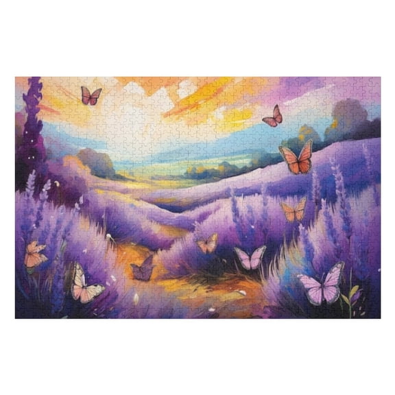 Puzzles for Adults 300 Pieces - Lavender Fields With Butterflies Challenging Gift for Puzzle Lovers, Fun Time with Friends, Displayable Wall Decor