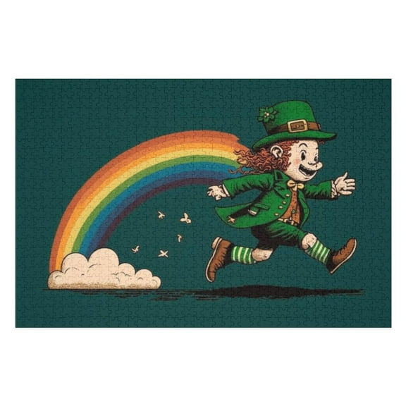 Puzzles for Adults 300 Pieces - Little Leprechaun Runs Rainbow Saint Patrick'S Day Funny Challenging Puzzle Perfect for Game Nights