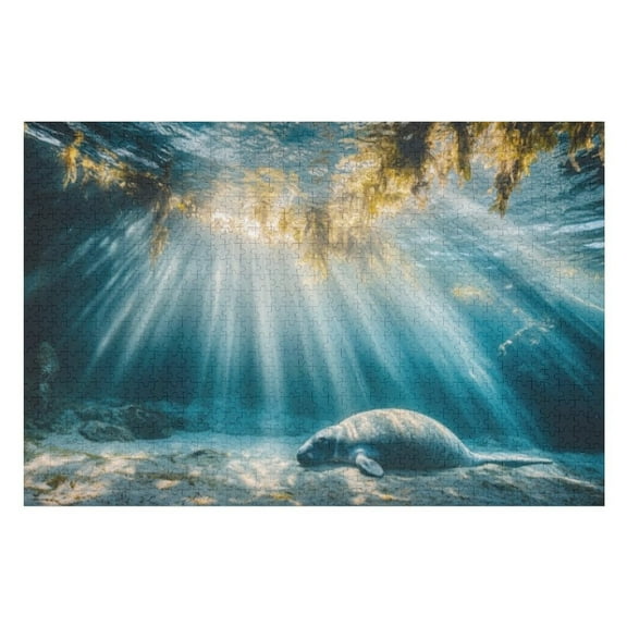 Puzzles for Adults 300 Pieces - Manatee Resting Riverbed Puzzles for Family Games, Puzzle for Gifts, Funny Puzzle for Education