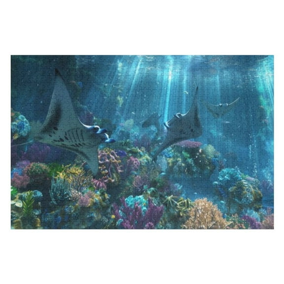 Puzzles for Adults 300 Pieces - Manta Ray Sea Water Challenging High Difficulty Jigsaw Puzzle,Great Gift for Jigsaw Lovers for Family Fun & Couples