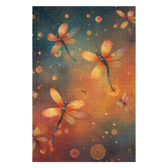 Puzzles for Adults 300 Pieces - Many Orange Dragonflies Flying Sky Together Funny Puzzles Challenging Brain Exercise, for Puzzle Lovers Gift