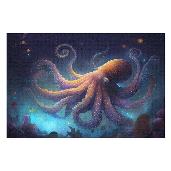 Puzzles for Adults 300 Pieces - Octopus Ocean With Many Tentacles Stars Perfect Interlocking Clear Printing - Adults Educational Puzzle Gift Ideal