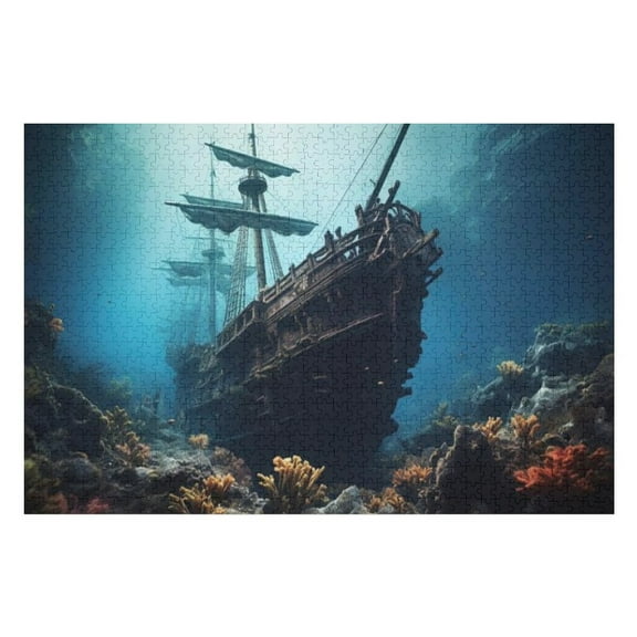 Puzzles for Adults 300 Pieces - Old Ship Rests Sunken Bottom Sea Funny Puzzles Challenging Brain Exercise, for Puzzle Lovers Gift