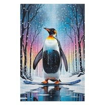 Puzzles for Adults 300 Pieces - Penguin Standing Snow With Colorful Forest Funny Puzzles Educational Games Gift for Birthday Christmas Halloween