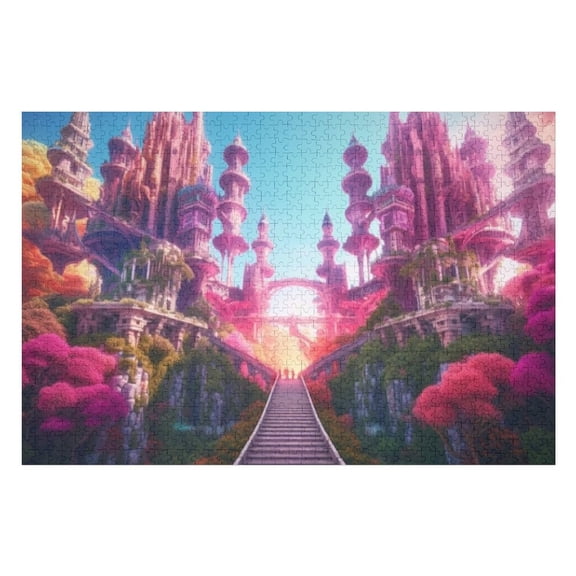 Puzzles for Adults 300 Pieces - Pink Castle With Blue Sky Puzzle Challenging Educational Toys Puzzles Reduced Pressure Gift