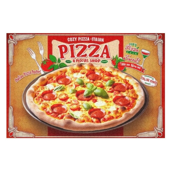 Puzzles for Adults 300 Pieces - Pizza Shop Poster With Pizza Funny Jigsaw Puzzles Learning & Funny Educational Toys Gift