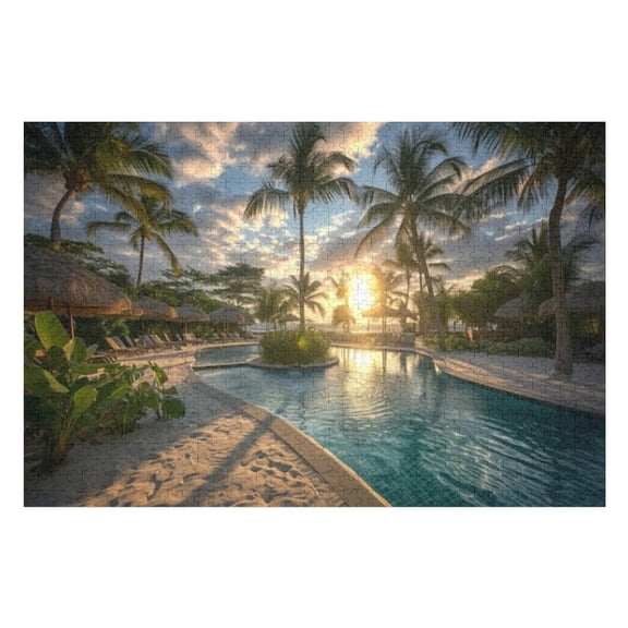 Puzzles for Adults 300 Pieces - Pool Party Tropical Paradise Surrounded Funny Family Interactive for Puzzles Club Decor Or Gifts for Friends