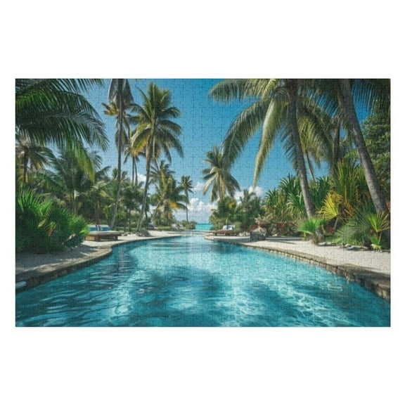 Puzzles for Adults 300 Pieces - Pool Party Tropical Paradise Surrounded Puzzle for Stress Relief and Leisure Holiday Gifts Home Decor Collectibles
