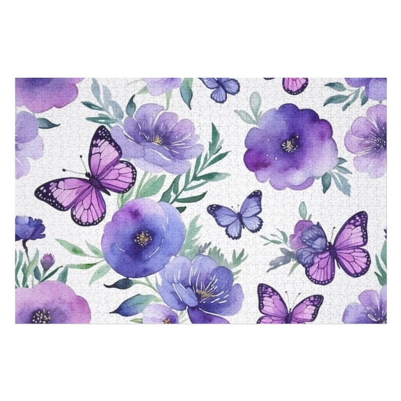 Puzzles for Adults 300 Pieces - Purple Flower Butterfly Challenging Gift for Puzzle Lovers, Fun Time with Friends, Displayable Wall Decor