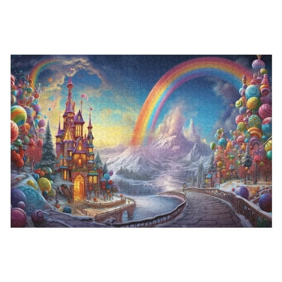Puzzles for Adults 300 Pieces - Rainbow Candy Fairy Castle Funny Challenging Puzzle Brain Teaser Activity Perfect for Game Nights