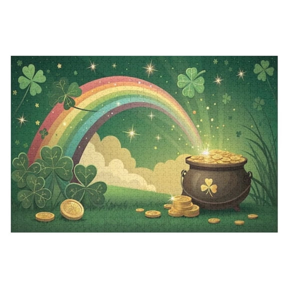 Puzzles for Adults 300 Pieces - St Patrick'S Day Celebration Golden Coins Shamrocks Funny Puzzles Challenging Brain Exercise, for Puzzle Lovers Gift