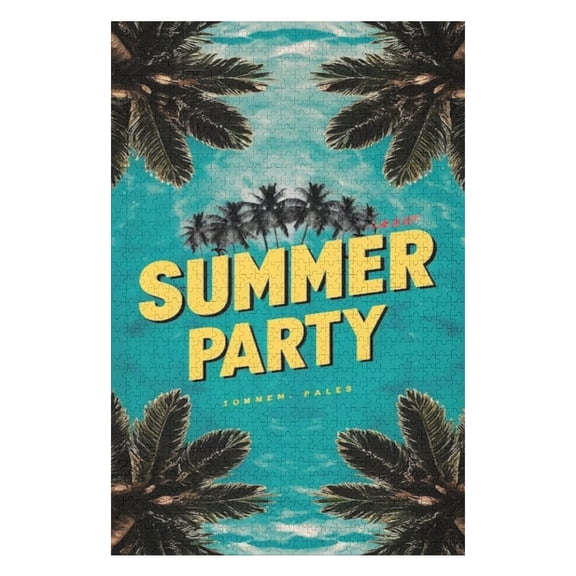 Puzzles for Adults 300 Pieces - Summer Party With Palm Trees Funny Challenging Puzzle Brain Teaser Activity Perfect for Game Nights