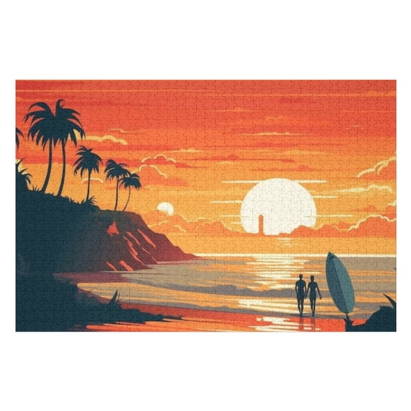 Puzzles for Adults 300 Pieces - Surfing Sunset Young Man Riding Wave Sunset Outdoor Active Lifestyle Funny Challenging Puzzle Perfect for Game Nights