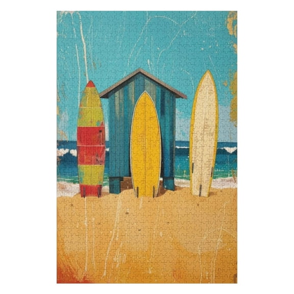 Puzzles for Adults 300 Pieces - Surfs Up Colorful Surfboards By Beach Shack Fun Brain Puzzle Lovers Challenging and Relaxing Gifts Idea