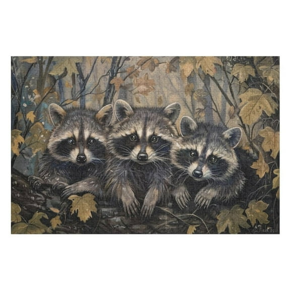 Puzzles for Adults 300 Pieces - Three Raccoons Fun Brain Puzzle Lovers Challenging and Relaxing Gifts Idea