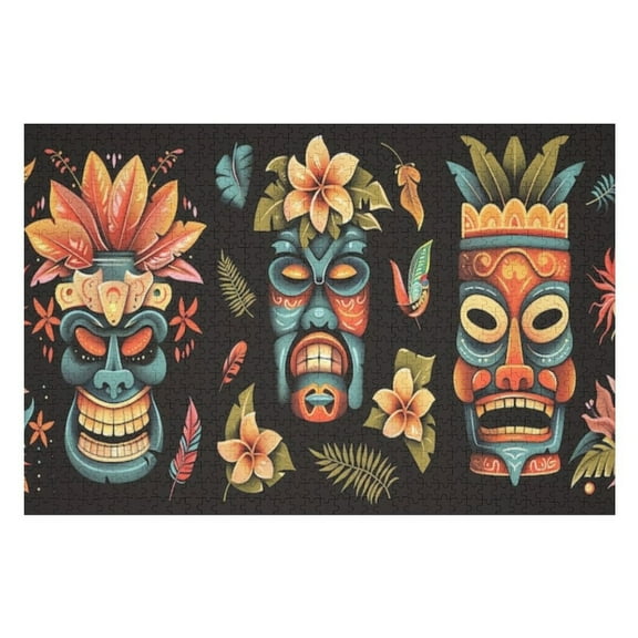 Puzzles for Adults 300 Pieces - Three Tiki Masks Hawaiian Funny Puzzles Challenging Brain Exercise, for Puzzle Lovers Gift