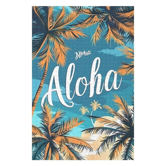 Puzzles for Adults 300 Pieces - Tropical Paradise With Palm Tree Border Aloha Funny Challenging Puzzle Brain Teaser Activity Perfect for Game Nights