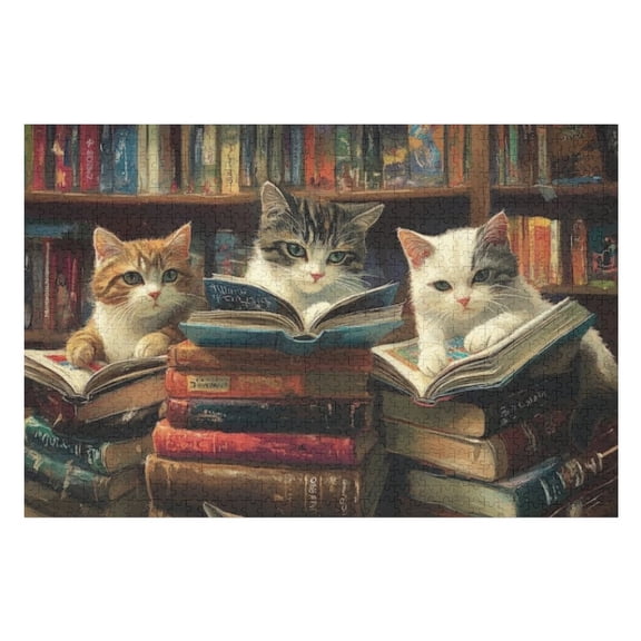 Puzzles for Adults 300 Pieces - Two Cats Reading Book Funny Puzzles Challenging Brain Exercise, for Puzzle Lovers Gift