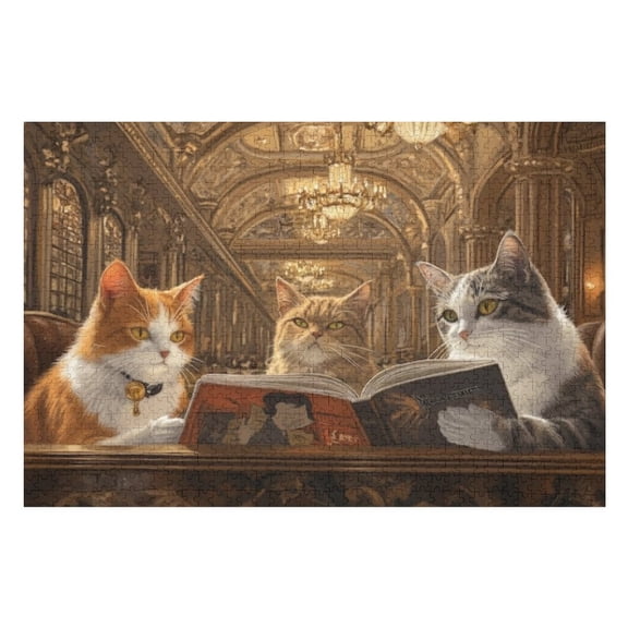Puzzles for Adults 300 Pieces - Two Cats Sitting Couch Looking Book Puzzle Challenging Educational Toys Puzzles Reduced Pressure Gift