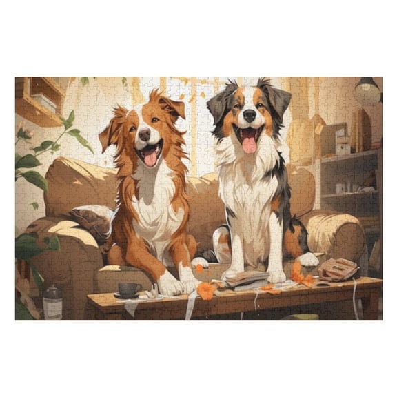 Puzzles for Adults 300 Pieces - Two Dogs Sitting Couch Living Room Puzzle Challenging Educational Toys Puzzles Reduced Pressure Gift