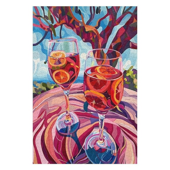 Puzzles for Adults 300 Pieces - Two Glasses Wine Table With Tree Funny Challenging Puzzle Brain Teaser Activity Perfect for Game Nights