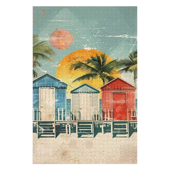 Puzzles for Adults 300 Pieces - Vintage Beach Colorful Wood House Funny Puzzles Challenging Brain Exercise, for Puzzle Lovers Gift
