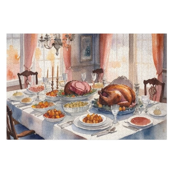 Puzzles for Adults 300 Pieces - Watercolor Thanksgiving Tradition Funny Puzzles Gift for Birthday Wedding Christmas Halloween