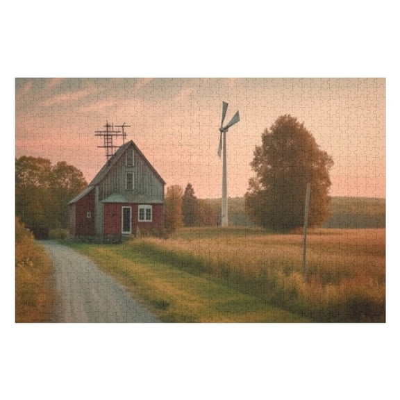 Puzzles for Adults 300 Pieces - Wind Turbines Generate Electricity Rural Farm Funny Educational Puzzles, Birthday Christmas Valentine's Day Gift