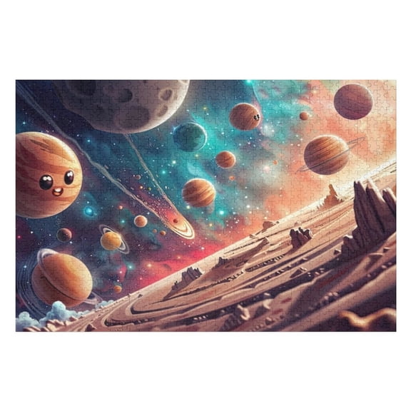 Puzzles for Adults 500 Pieces - Animated Cartoon Planets Funny Challenging Puzzle Perfect for Game Nights