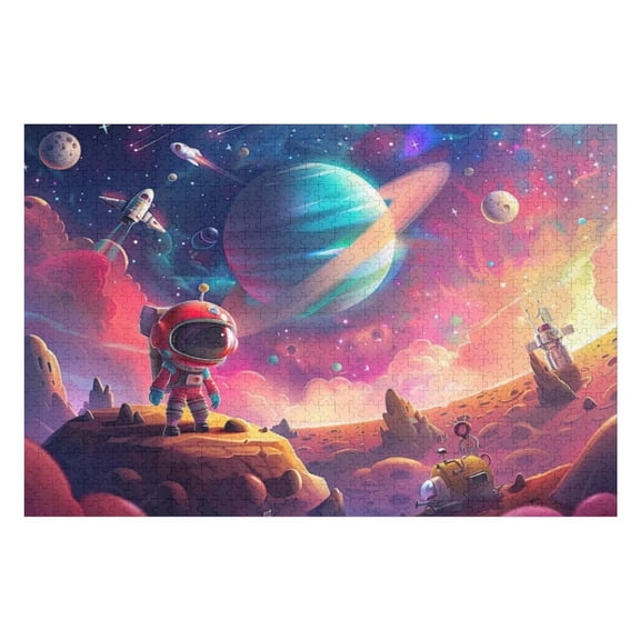 Puzzles for Adults 500 Pieces - Animated Cartoon Planets With Astronaut Funny Puzzles Educational Games Gift for Birthday Christmas Halloween