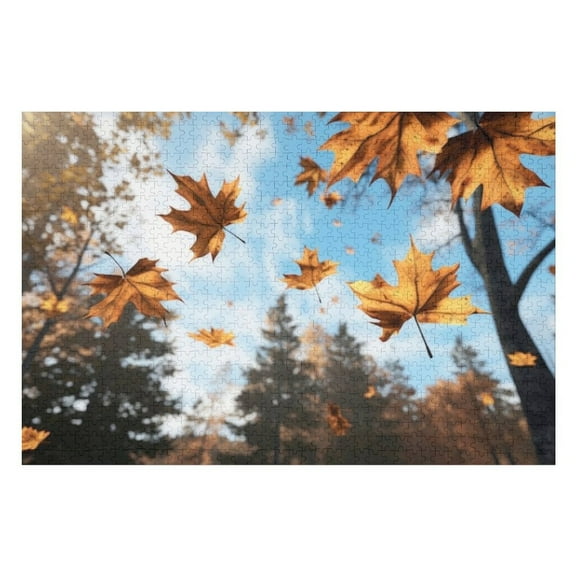 Puzzles for Adults 500 Pieces - Autumn Leaves Floating With Sky Funny Puzzles Gift for Birthday Wedding Christmas Halloween