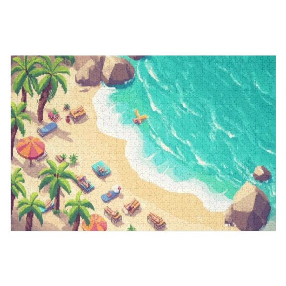 Puzzles for Adults 500 Pieces - Beach Scene With Palm Trees Puzzle Christmas Perfect for Relaxation Activity Difficult Challenging Puzzles