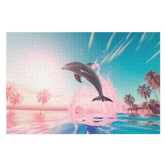 Puzzles for Adults 500 Pieces - Beautiful Dolphin Swimming Sunrise Funny Challenging Puzzle Perfect for Game Nights