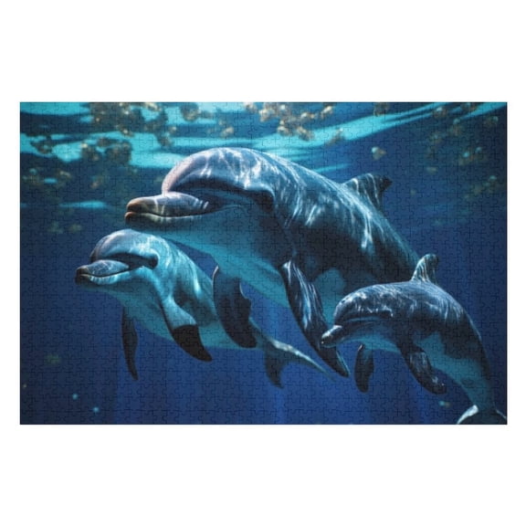 Puzzles for Adults 500 Pieces - Beautiful Dolphins Swimming Funny Family Interactive for Puzzles Club Decor Or Gifts for Friends