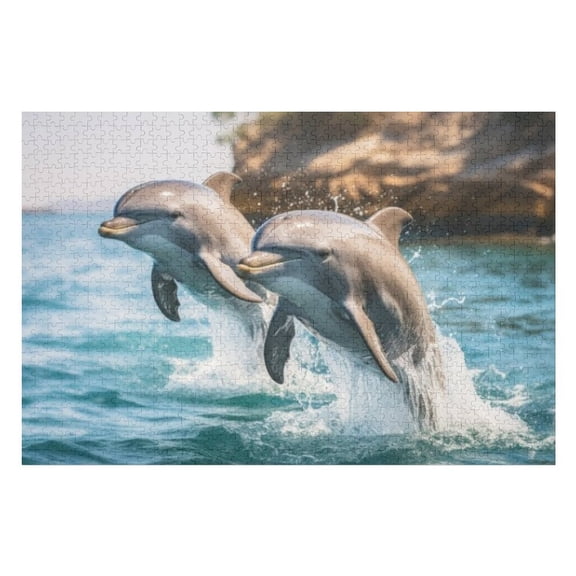 Puzzles for Adults 500 Pieces - Beautiful Dolphins Swimming Puzzle Christmas Perfect for Relaxation Activity Difficult Challenging Puzzles