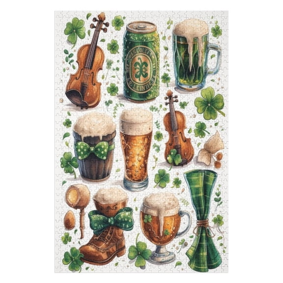 Puzzles for Adults 500 Pieces - Beer With Bunch Clovers Beer Bottle Puzzles for Family Games, Puzzle for Gifts, Funny Puzzle for Education