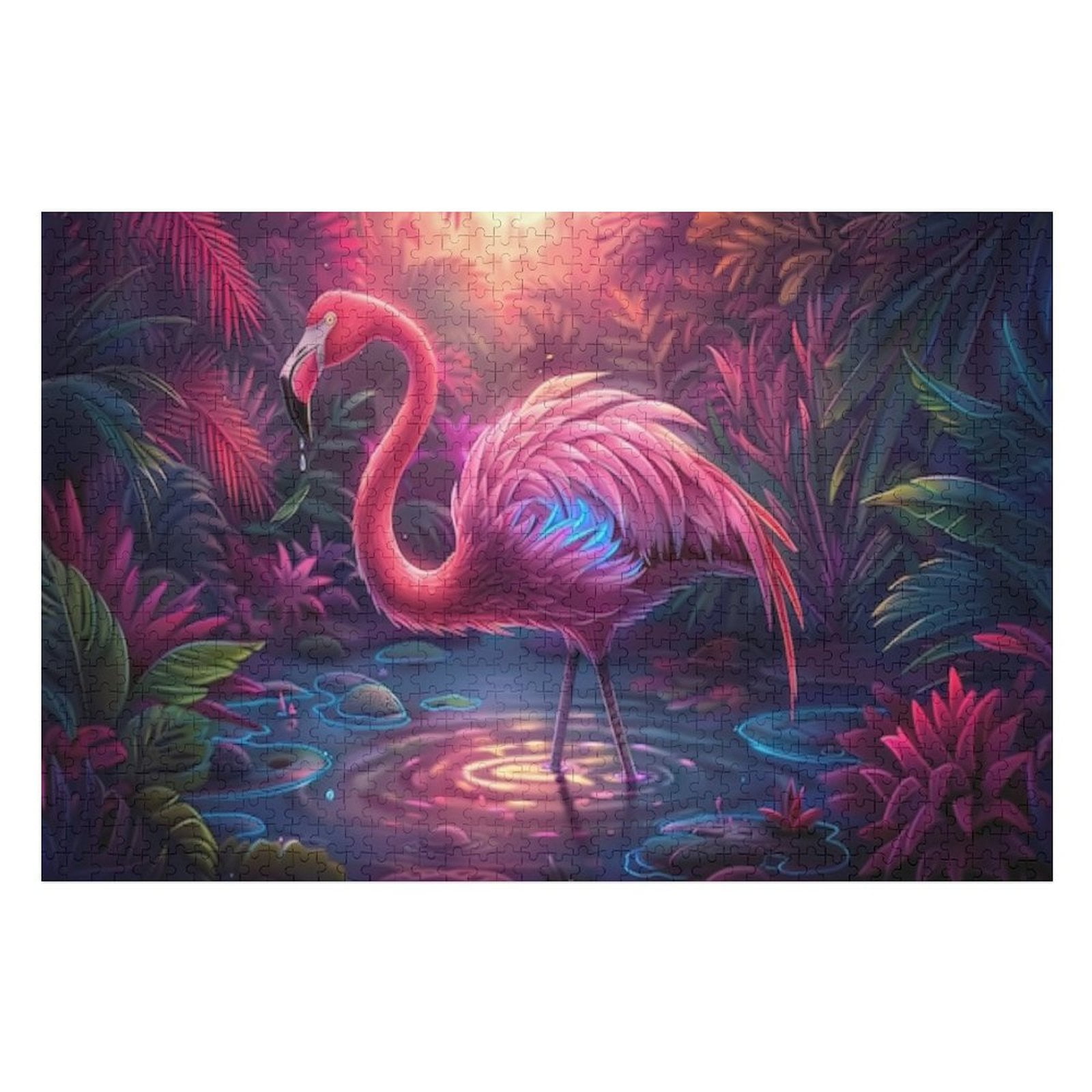 Puzzles for Adults 500 Pieces - Cartoon Tropical Flamingo Puzzle ...