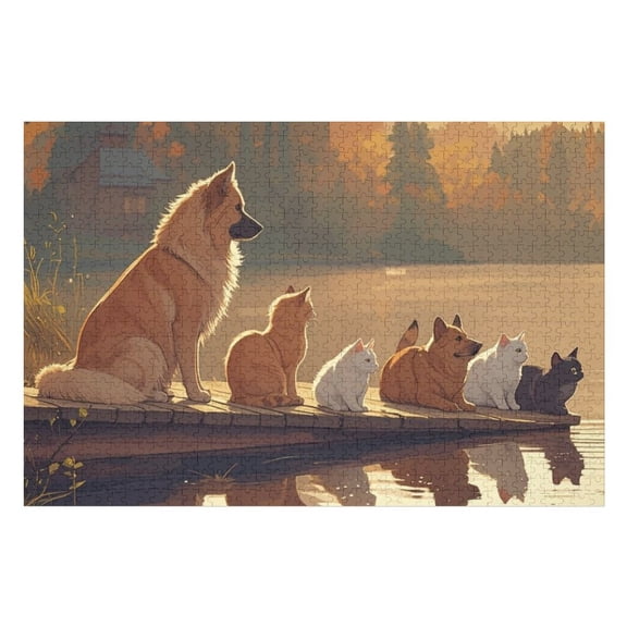 Puzzles for Adults 500 Pieces - Cat Dog Gathering Perfect Interlocking Clear Printing - Adults Educational Puzzle Gift Ideal