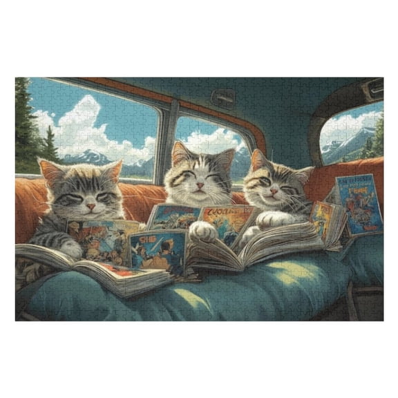 Puzzles for Adults 500 Pieces - Couple Cats Sitting Top Couch Puzzle Challenging Educational Toys Gifts for Home Decor Family Activities