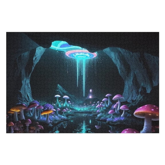 Puzzles for Adults 500 Pieces - Dark Cave With Ufo Flying It Funny Puzzle Educational Games Home Decoration Wooden Jigsaw Puzzles