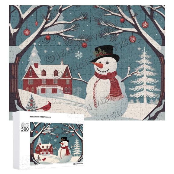 Puzzles for Adults 500 Pieces, Difficult Challenge Snowman Jigsaw Puzzles, Christmas Puzzles as Wall Decor